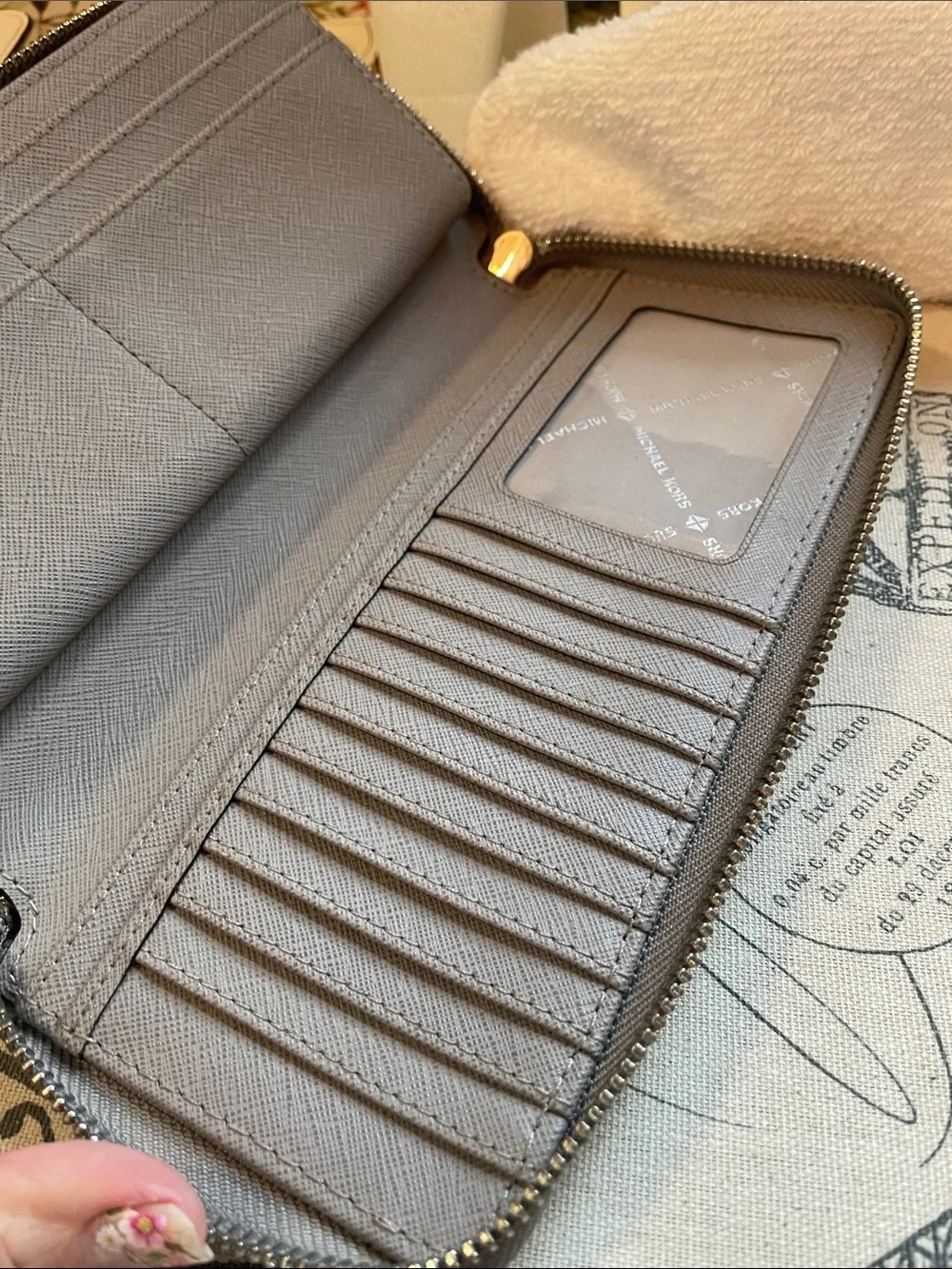 Michael Kors Taupe Stone Grey  Pebbled Leather Wristlet Wallet